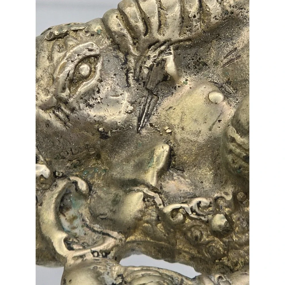 Vtg 4" Silver Plated Brass Elephant Ganesha Wealth God Buddha‎ Statue - Picture 11 of 16